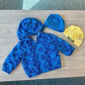 Set of (3) items - Moschino 9-12 month old designer baby boy jacket & beanie
